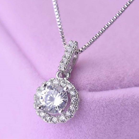 925 Silver & VVSI 2k Diamond & Topaz Necklace - Brilliant Cut Color D  Diamond - Picture 2 of 13